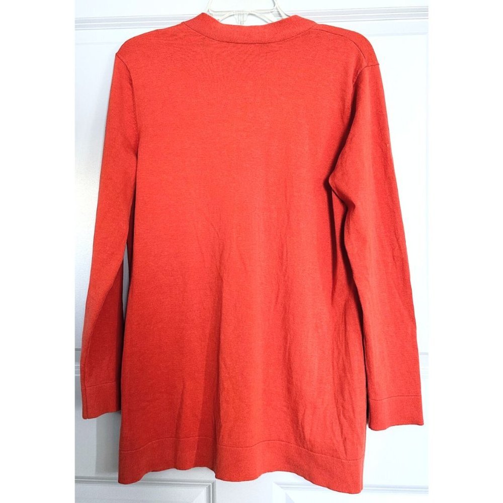 Pendleton Burnt Orange/Teracotta Longline Silk Cotton Stretch Button Cardigan - Picture 3 of 6